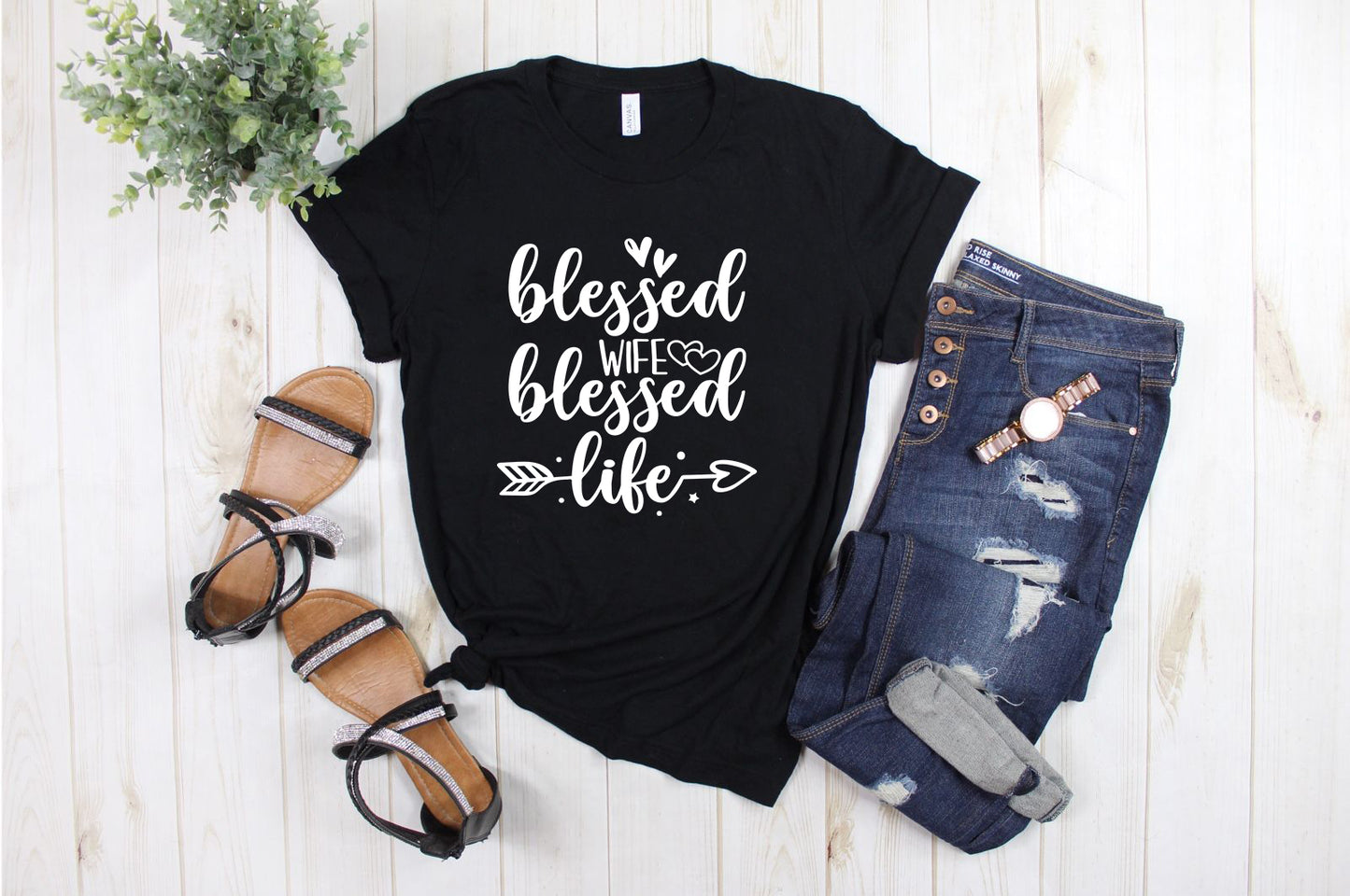 "Blessed Wife Blessed Life" White Letter Tee